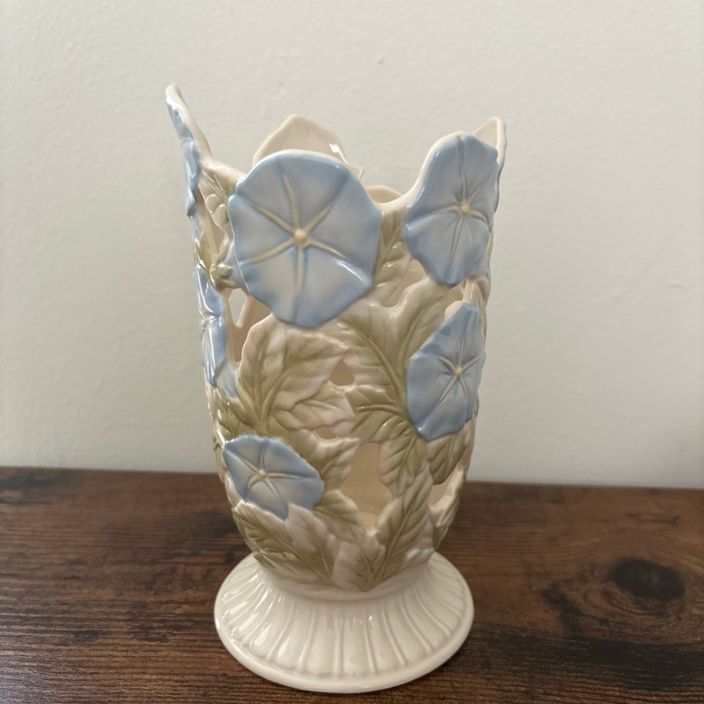 Lenox Floral Ceramic Vase with Blue Accents or Candle Holder